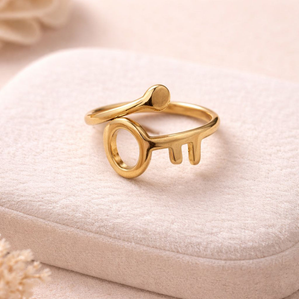 Gold minimalist key design adjustable ring for women jewelry