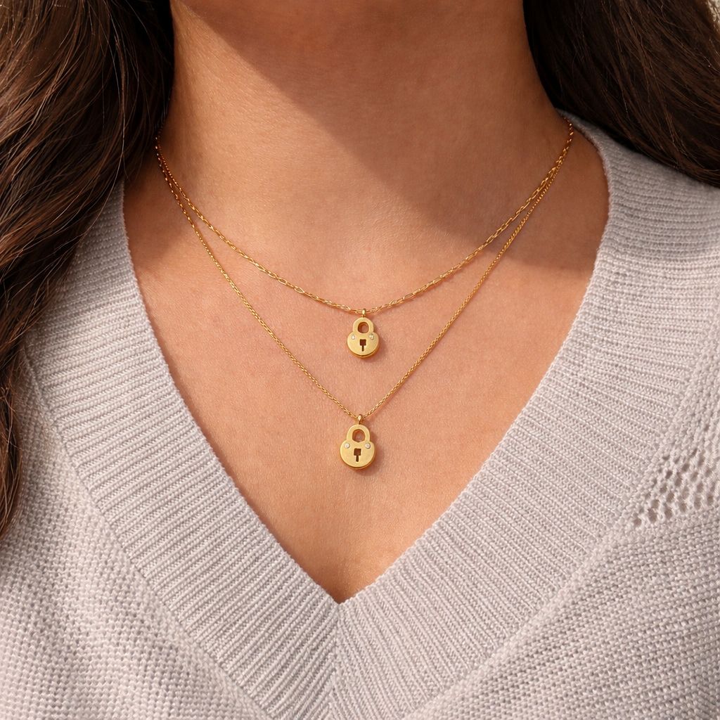Gold lock pendant set 