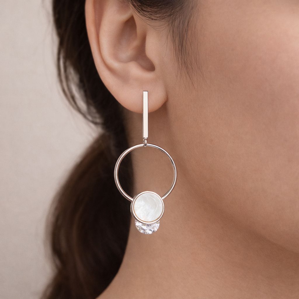 Modern hoop drop earrings with crystal accent elegant design