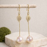 Pearl tassel drop earrings women gold leaf party wear jewelry