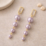 Lavender pearl dangle earrings gold frame statement earrings