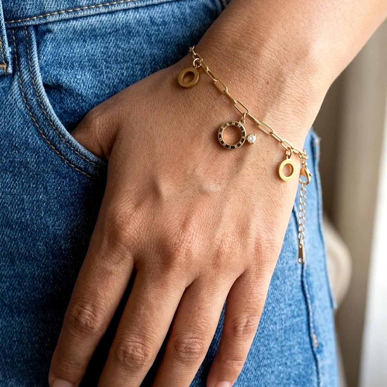 elegant everyday gold bracelet with crystal charm