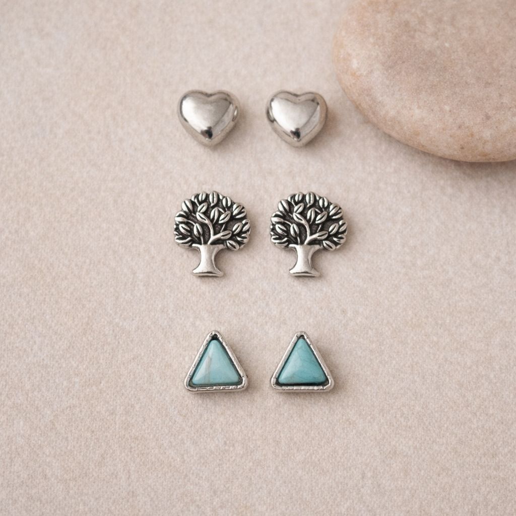 Minimal stud earrings combo set for women