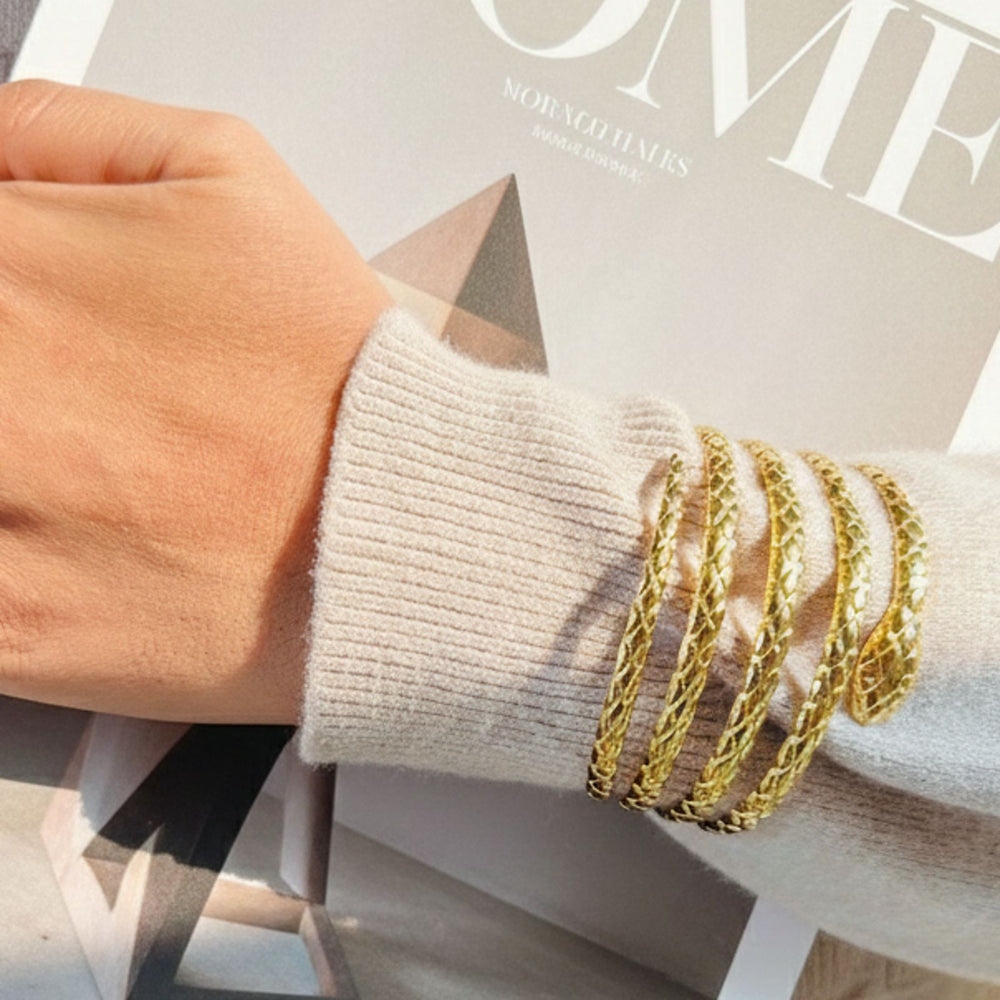 Elegant multi coil serpent bracelet textured gold cuff