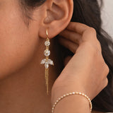 Crystal drop party wear earrings with gold chain tassel for women