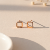 Square crystal stud earrings for women gold silver copper colors