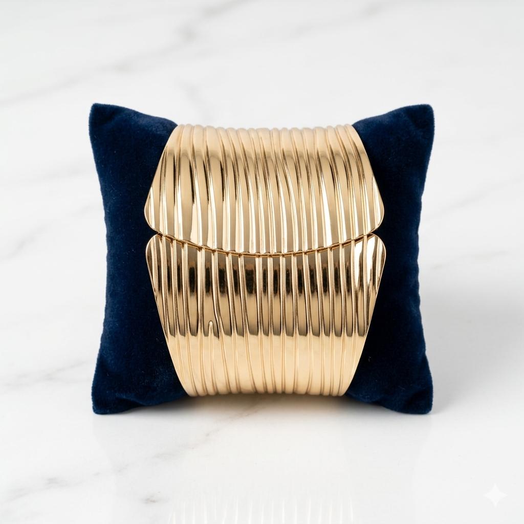 Wide gold cuff bracelet for women with adjustable fit and statement look