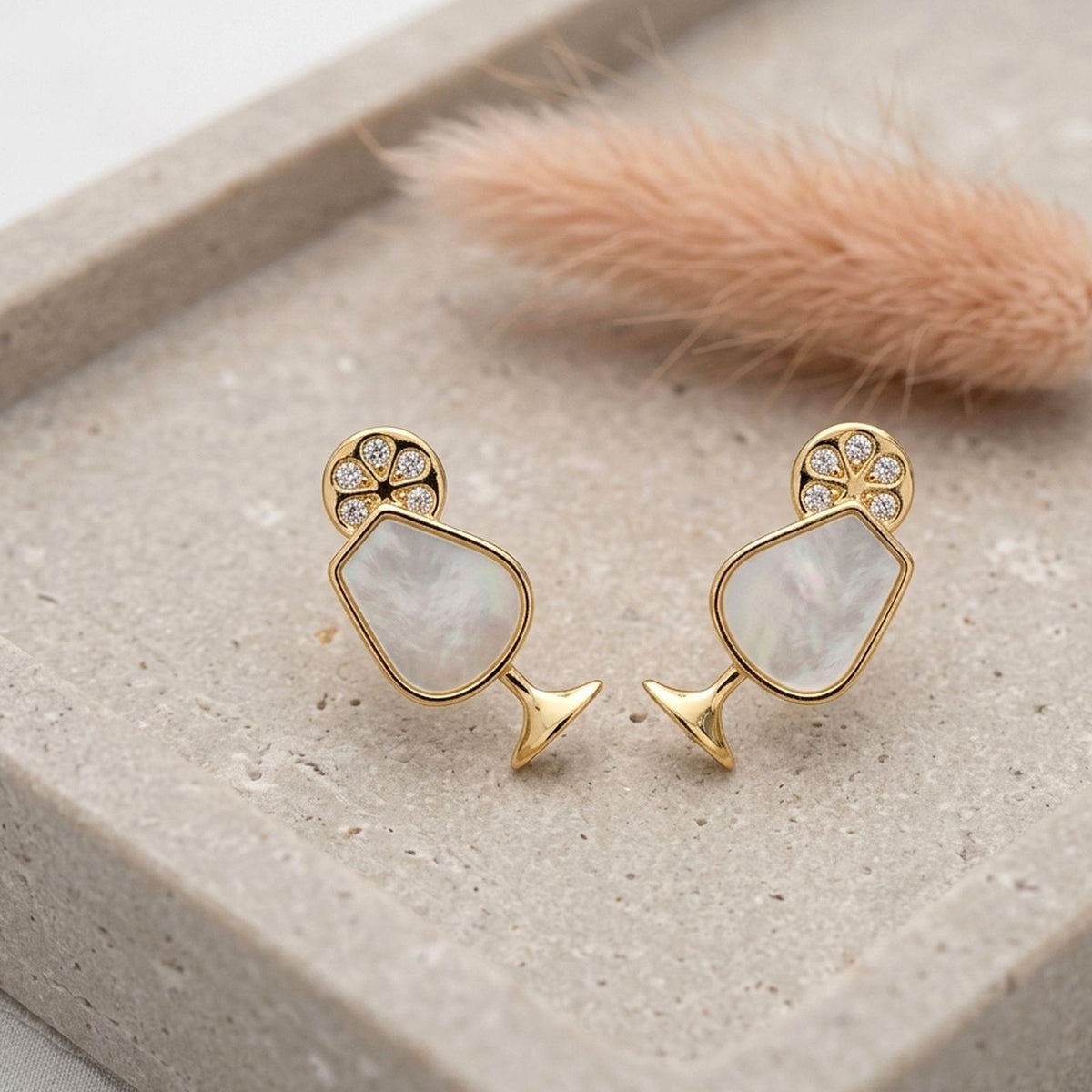 Wine glass stud earrings gold cute party wear jewelry